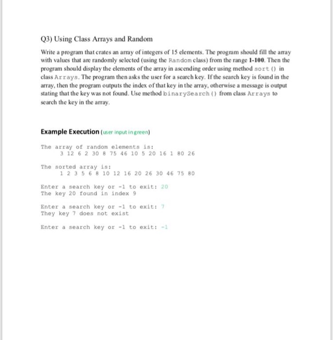  Using java programm Q3) Using Class Arrays and Randonm Write a