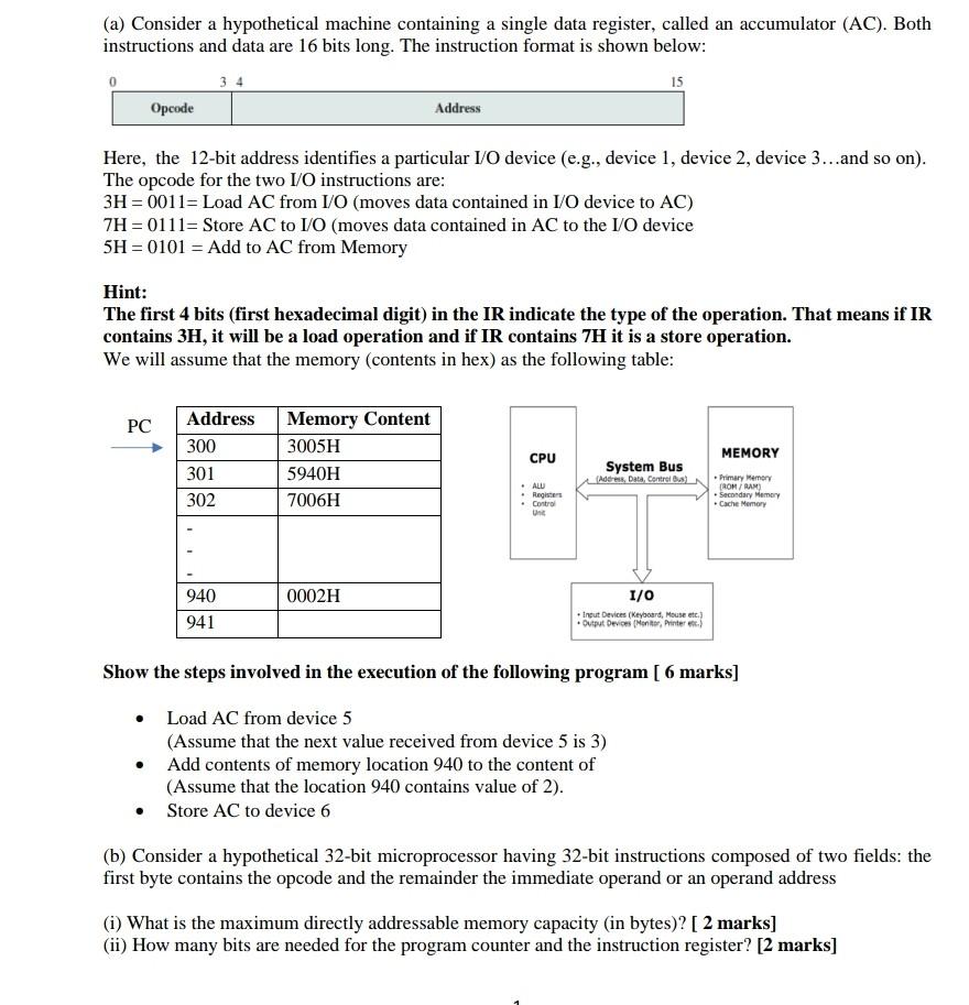  Solve ( b) number only (a) Consider a hypothetical machine containing