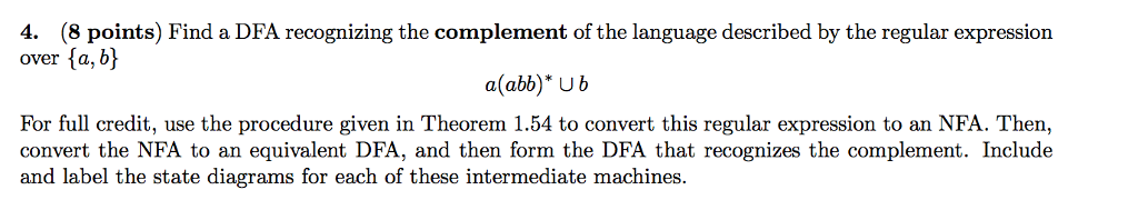 Find a DFA recognizing the complement of the language described by