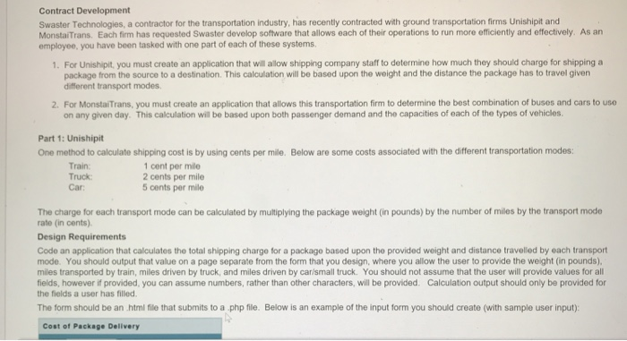  PHP Contract Development Swaster Technologies, a contractor for the transportation industry,