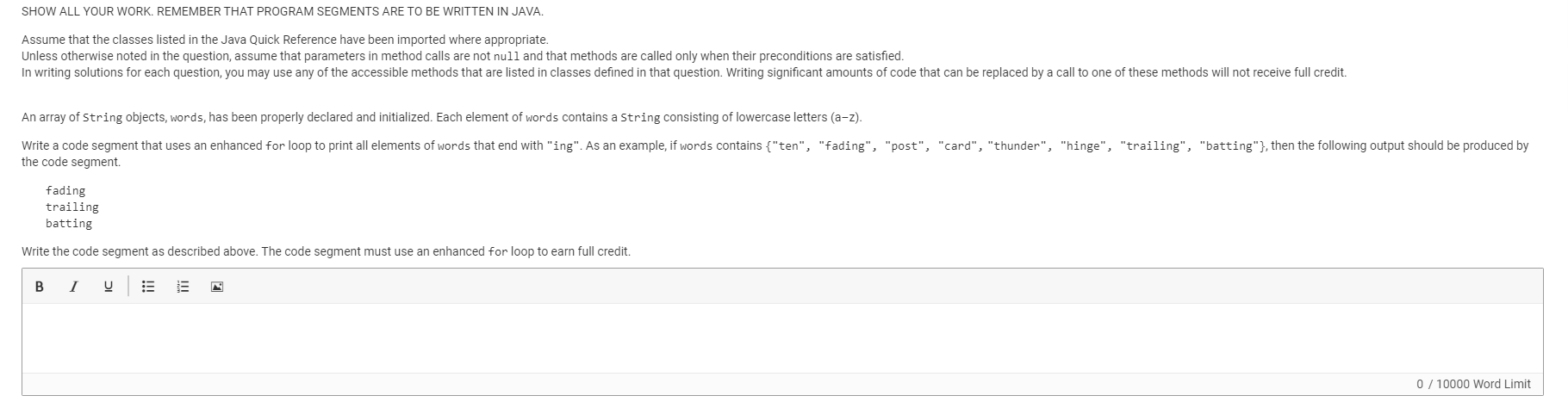  SHOW ALL YOUR WORK. REMEMBER THAT PROGRAM SEGMENTS ARE TO BE