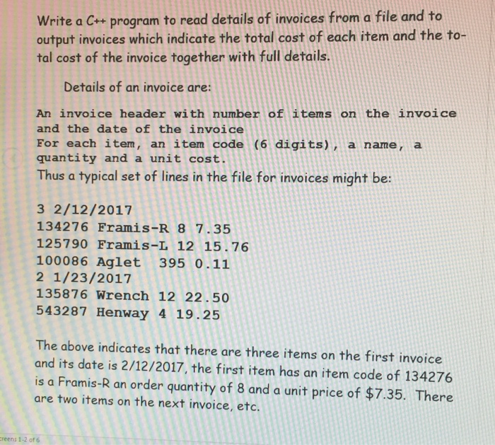  Using C++ write a c program to read details of invoices