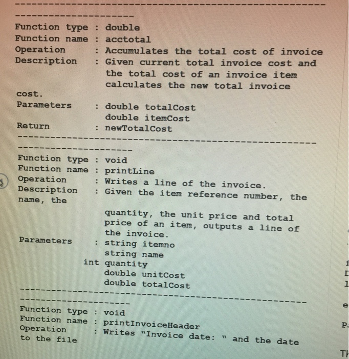 of each item and the to- tal cost of the invoice together
