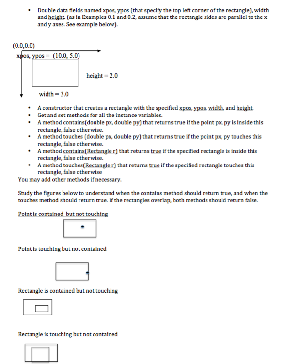 JAVA ONLY PLEASE Double data fields named xpos, ypos (that specify the