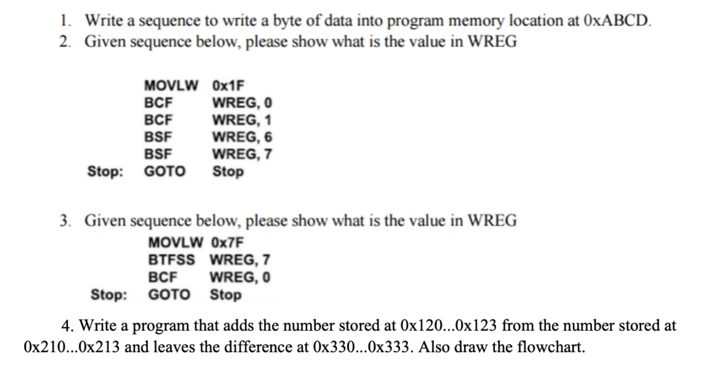 Please answer all 4 parts, using assembly language 1. Write a sequence