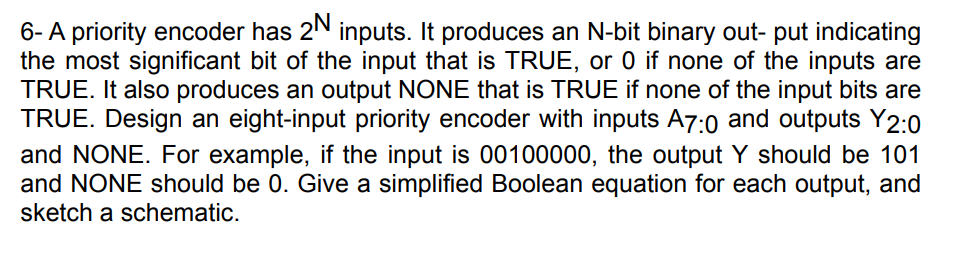  6- A priority encoder has 2N inputs. It produces an N-bit