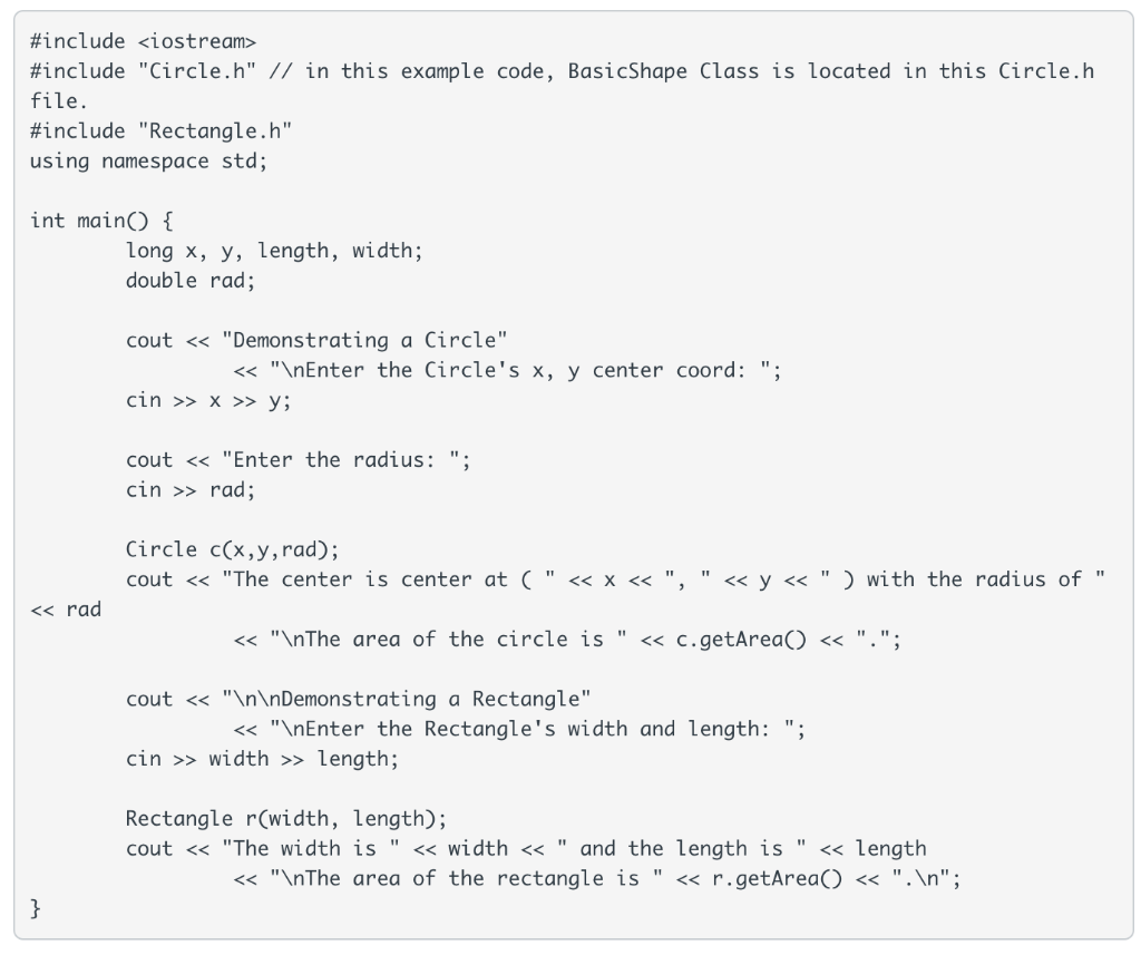 Define a pure abstract base class called BasicShape. *Pre-requisite 15.6 Polymorphism and