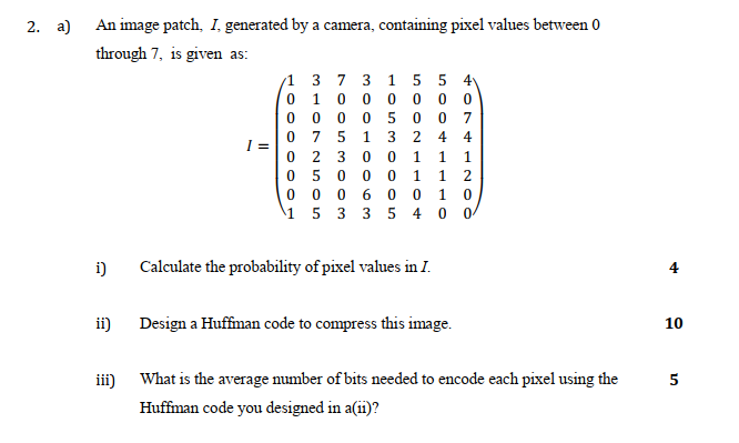  2. a) An image patch. I generated by a camera, containing