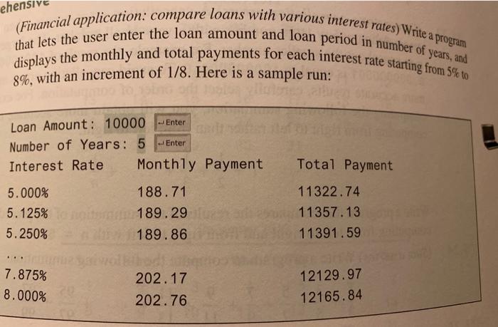 Create a program that will allow a user to enter a loan