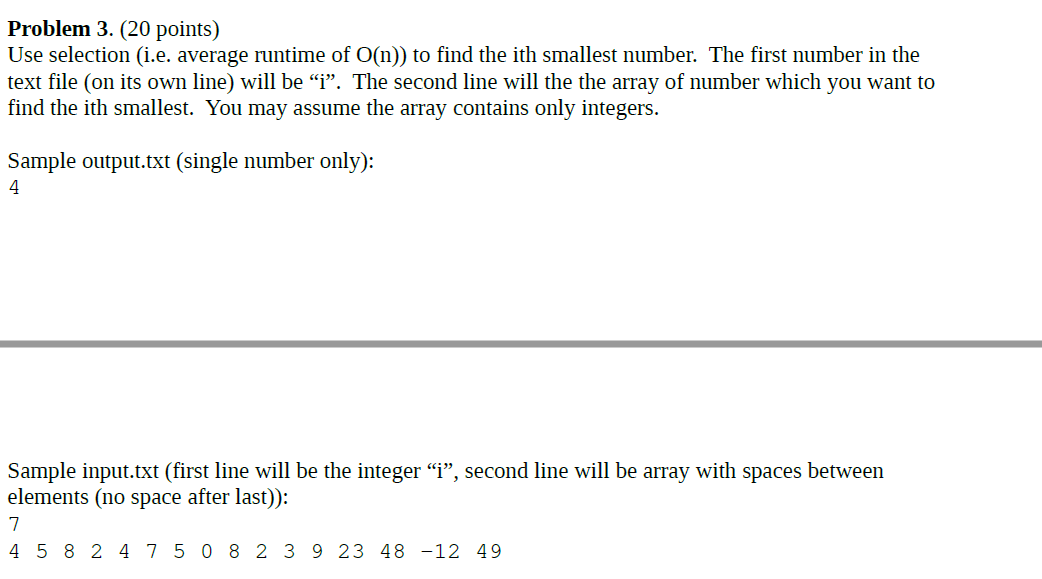  use python to write it. Problem 3. (20 points) Use selection