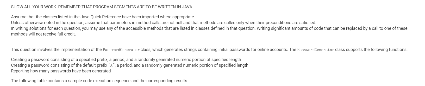  SHOW ALL YOUR WORK. REMEMBER THAT PROGRAM SEGMENTS ARE TO BE