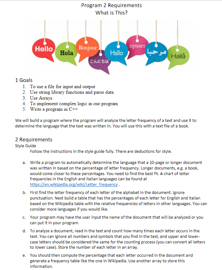 Write in C++ Program 2 Requirements What is This? Hello Bonjour Hola