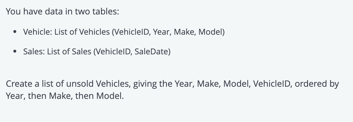  THIS IS FOR SQL! THANKS! You have data in two tables: