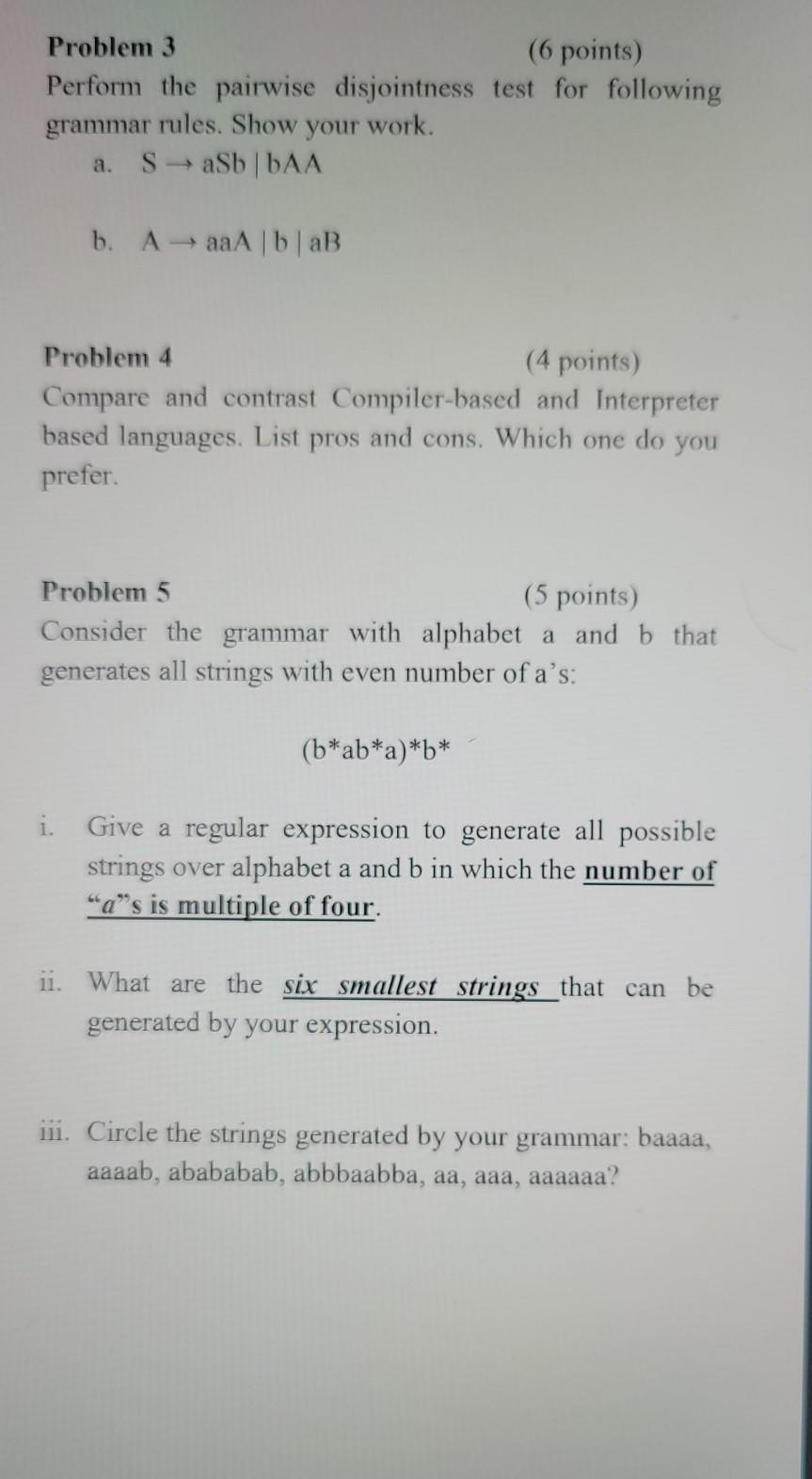  Problem 3 (6 points) Perform the pairwise disjointness test for following