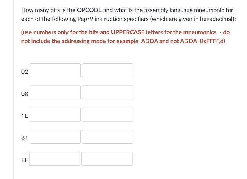  How many bits is the OPCODE and what is the assembly