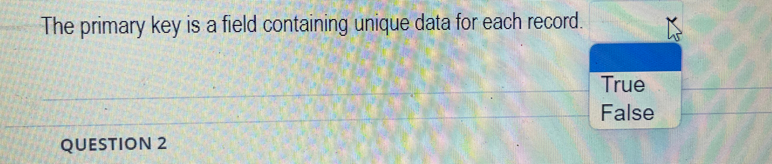  The primary key is a field containing unique data for each