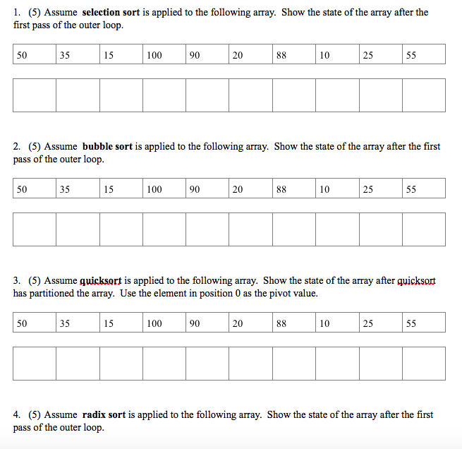 Java 1. (5) Assume selection sort is applied to the following array.