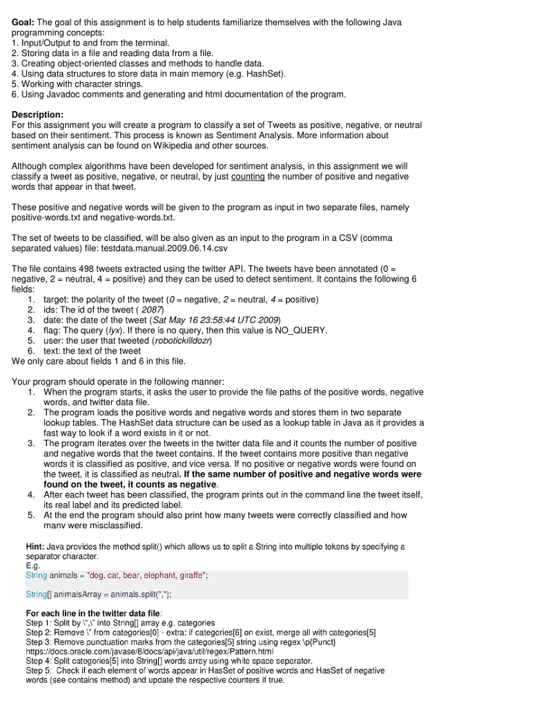 JAVA example program assuming that there are txt files that contain negative