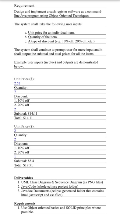  Requirement Design and implement a cash register software as a command-
