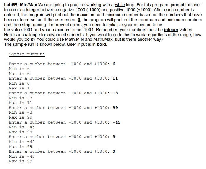  C# Source Code Lab6B: Min/Max We are going to practice working