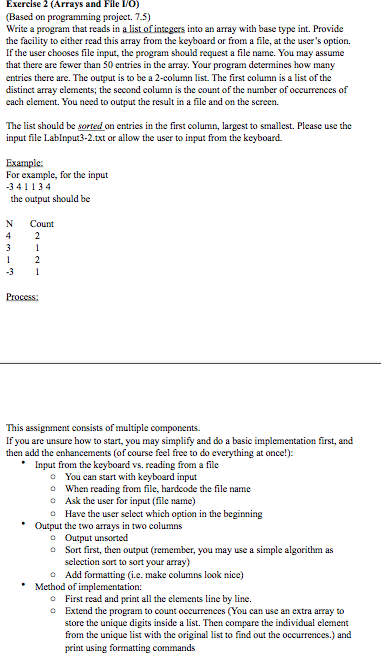  implement in C++ Exercise 2 (Arrays and File VO) (Based on