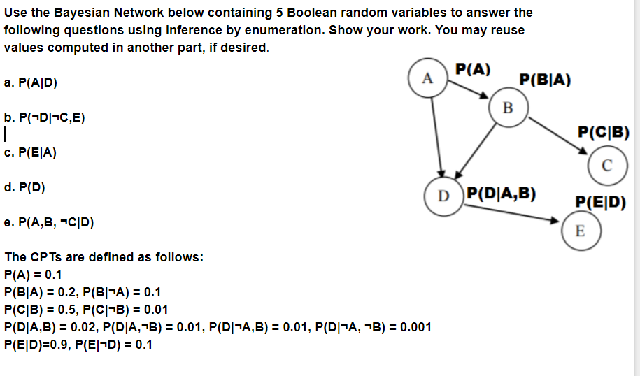  Use the Bayesian Network below containing 5 Boolean random variables to