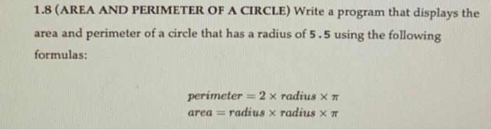 displays the result of 1+2+3+4+5+ 6+ 7+ 8+ 9. 1.8 (AREA AND