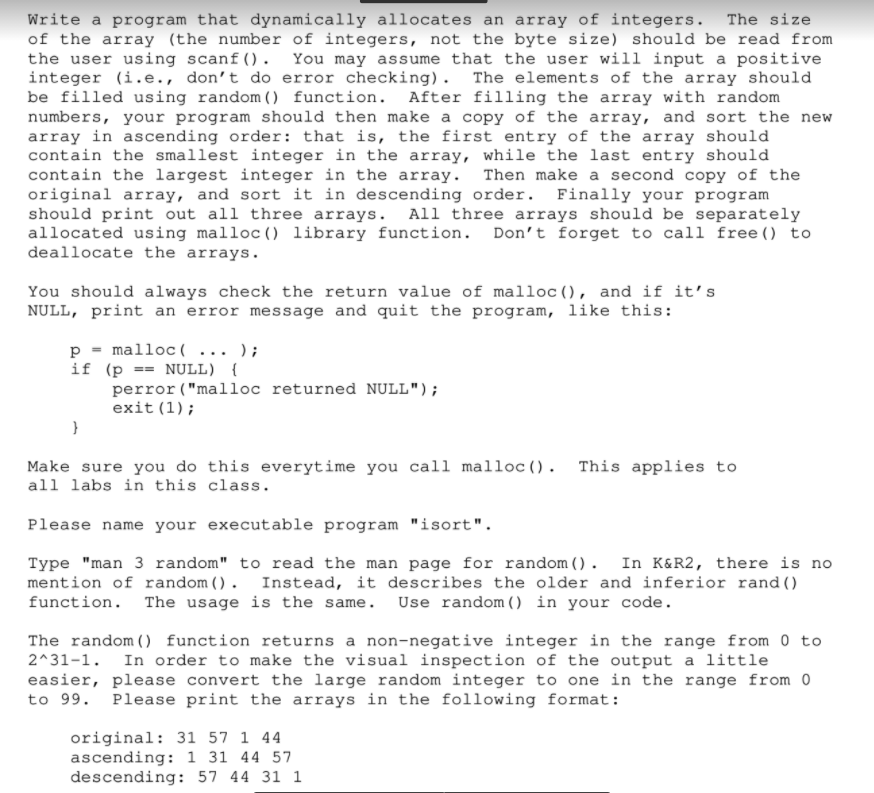 C PROGRAMMING Write a program that dynamically allocates an array of integers.