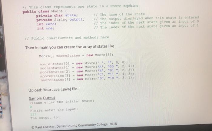 Lab #3 - Moore Machine Create a Java program which implements this