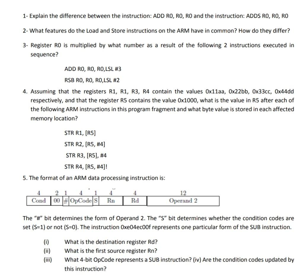  please solve ASAP :) 1- Explain the difference between the instruction: