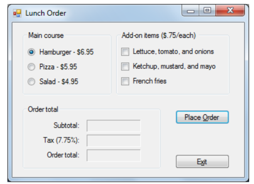 C-Sharp University needs you to create a form that accepts a lunch