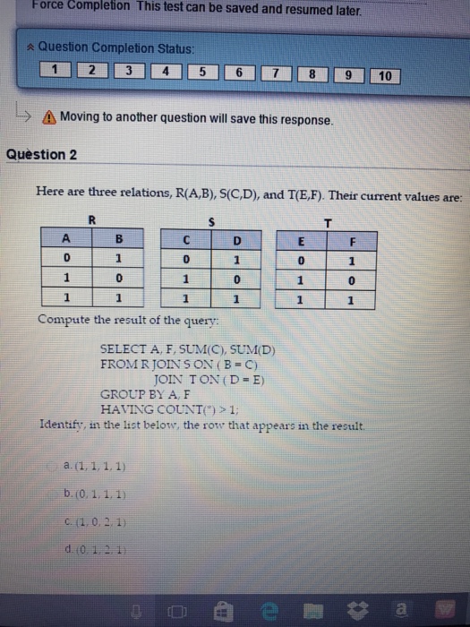 Suppose relation R (a bic) has the following tuples: 13), (.23) (2,1,4)