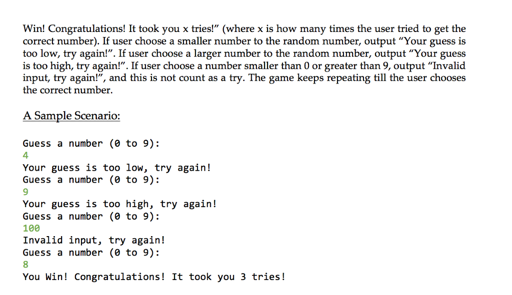 Number" Game Your task is to write a program that generates a