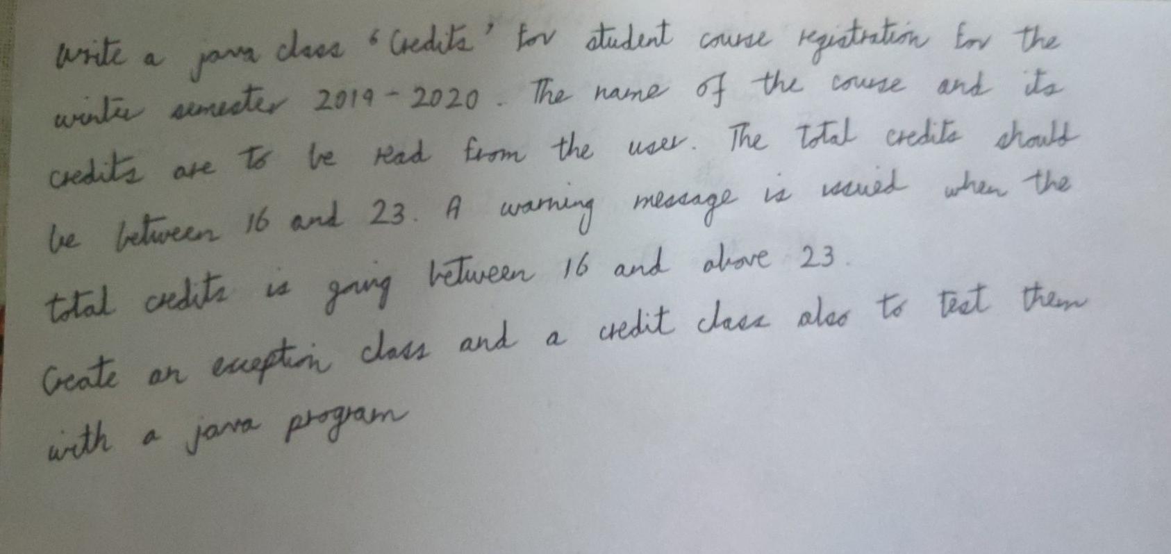 Please answer this question asap! Java program class Credits Write a