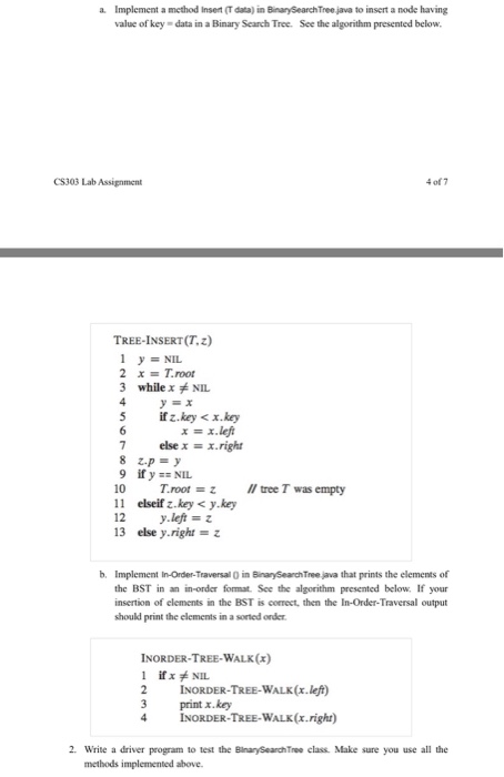  Please help Implement a method insert (T data) in BinarySearchTree.java to