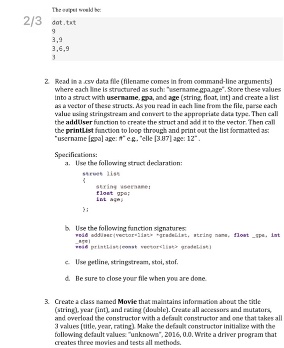 an array Split a string Create an array of struct Pass by