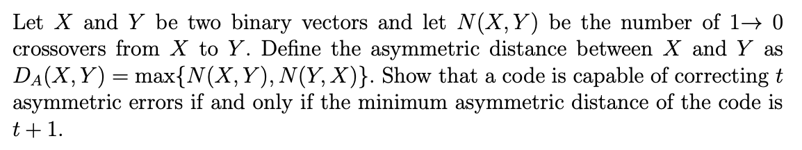  Let X and Y be two binary vectors and let N(X,Y)