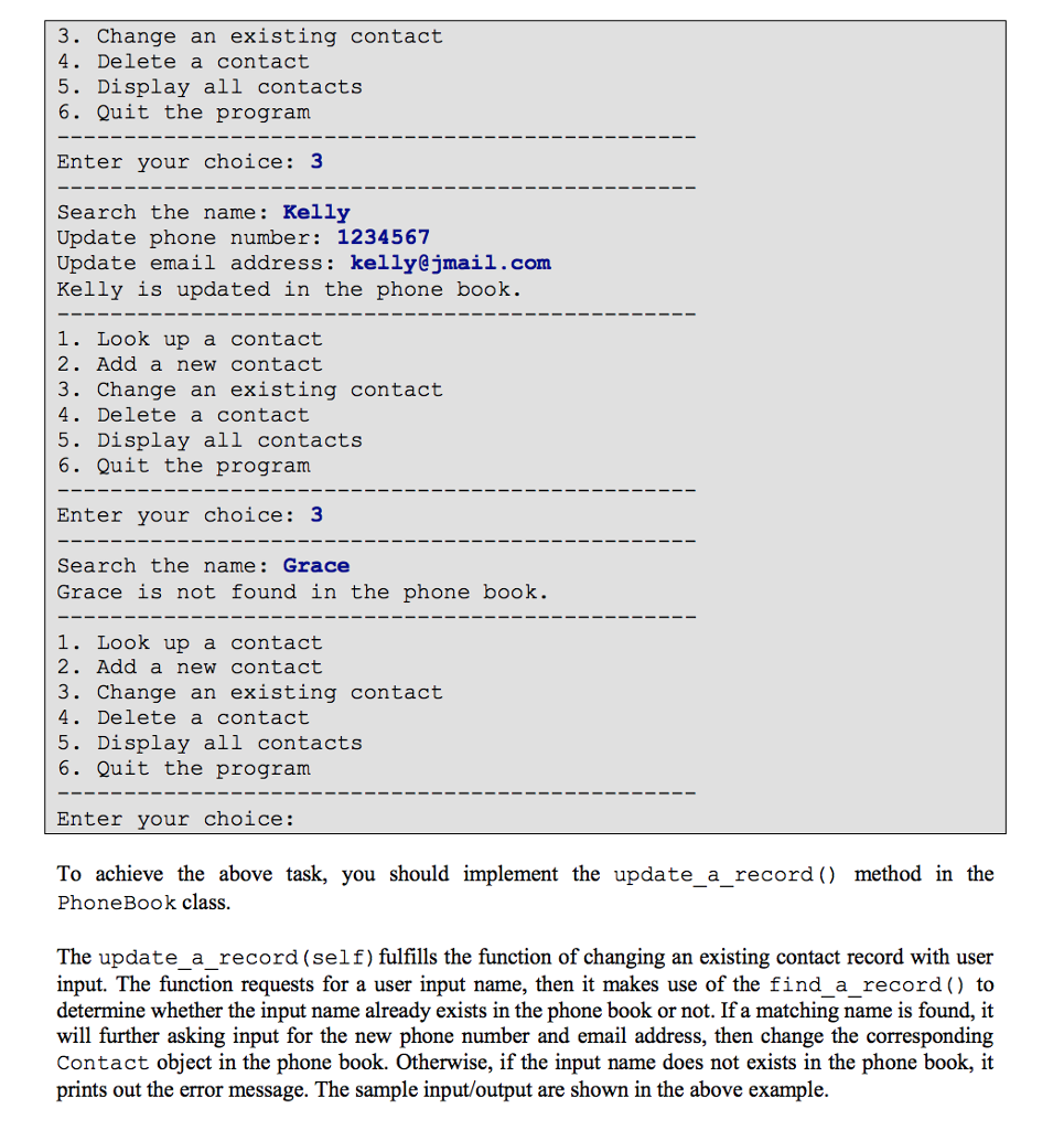 update the phone number and email address of a known contact in