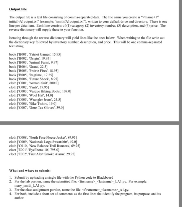 create code to do the following: 1. read a set of inventory