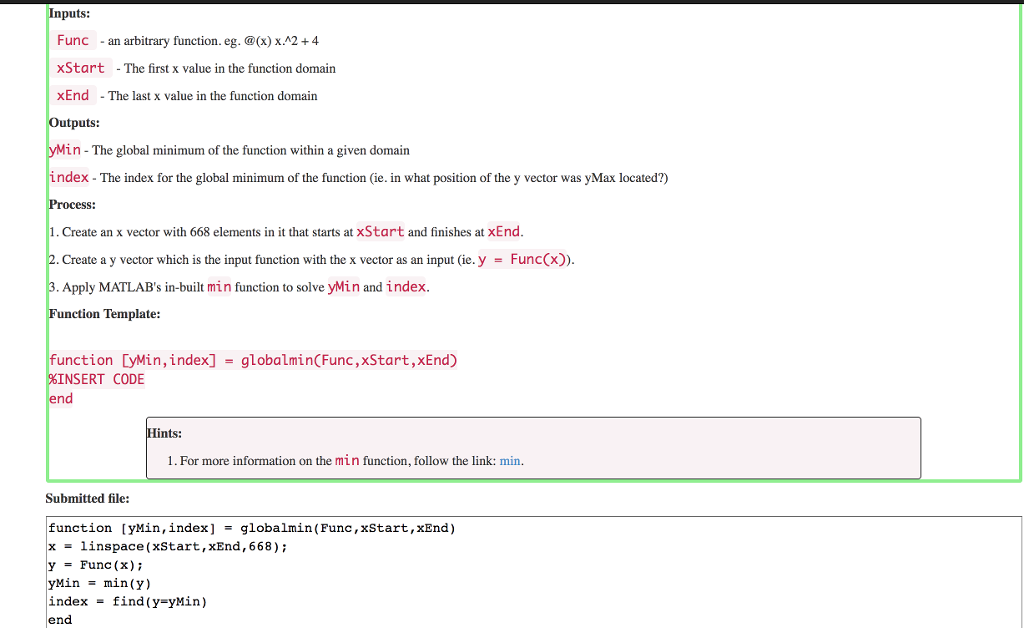 I receive the error: Error: File: globalmin.m Line: 5 Column: 15