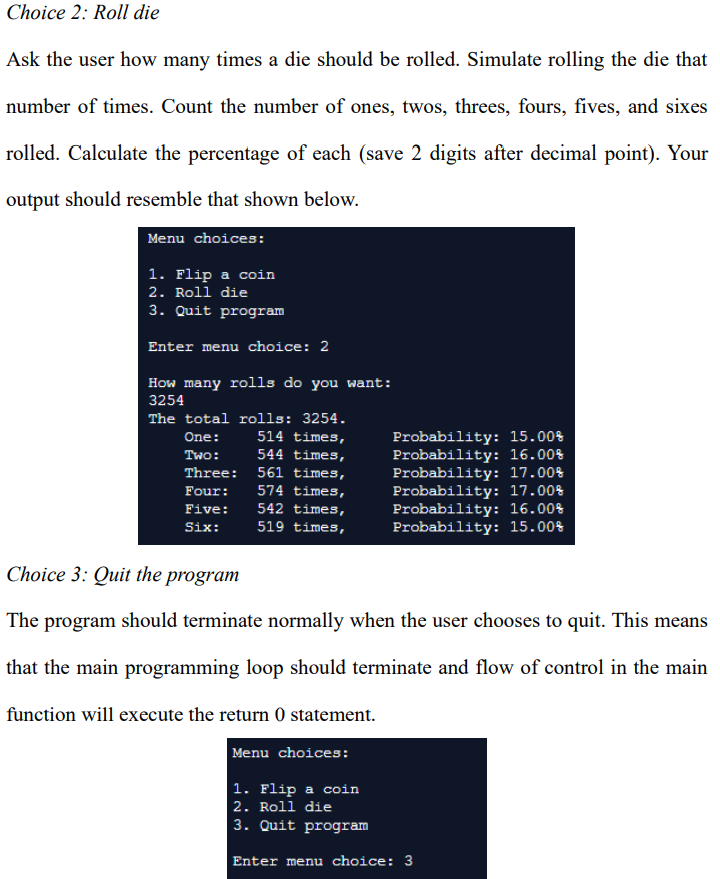 menu and presents the user with the choices shown below. Menu choices: