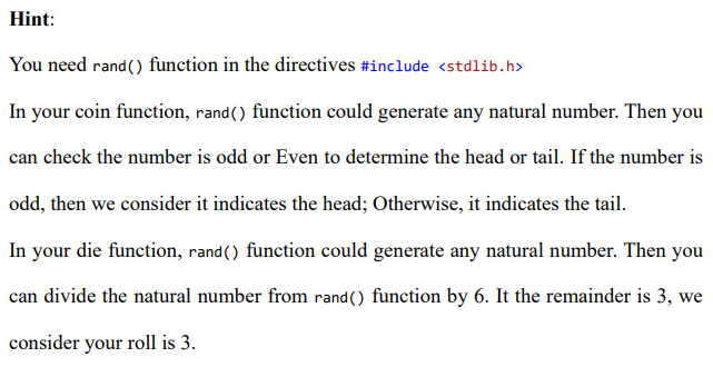 die() menu() is to display the menu choices shown as above; Choice