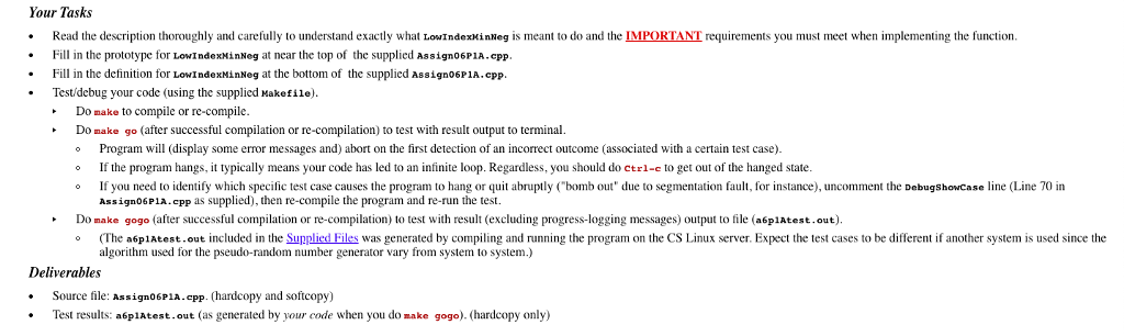 filled in - part of exercise) int LowIndexMinNeg(int a[], int size); void