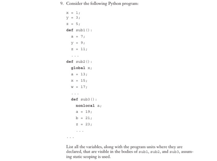  9. Consider the following Python program x1 Y- 3 def sub1)