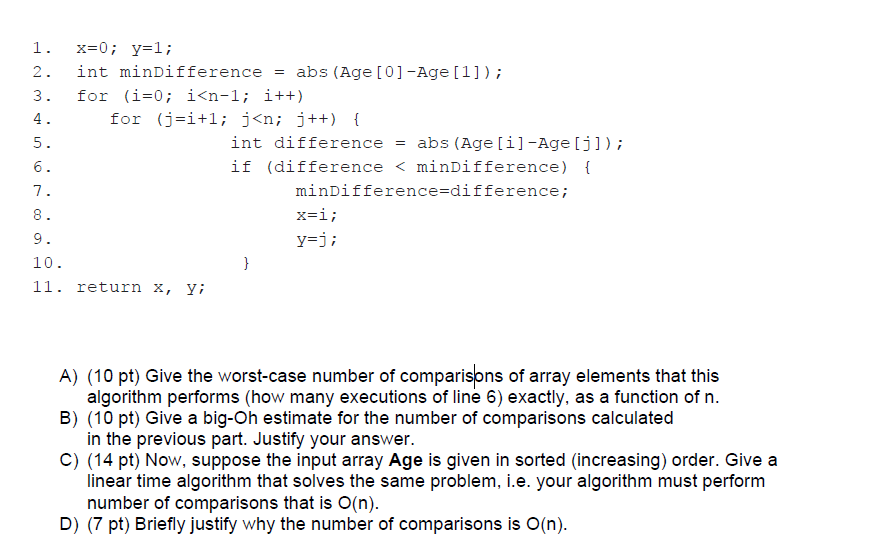 an array Age with n elements representing the ages of individuals within