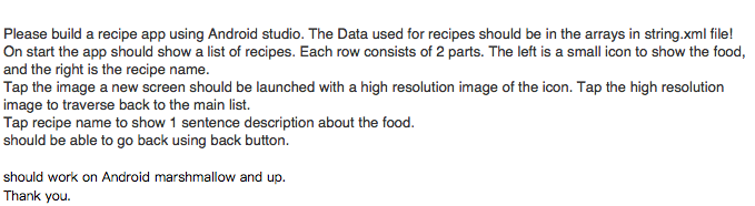  Build a recipe app using Android studio. The Data used for