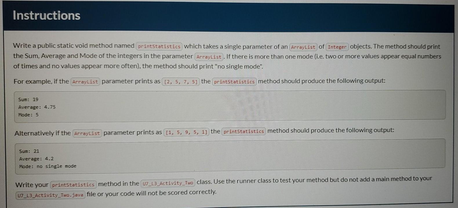 This is runner code: import java.util.Scanner; import java.util.ArrayList; public class runner_U7_L3_Activity_Two{