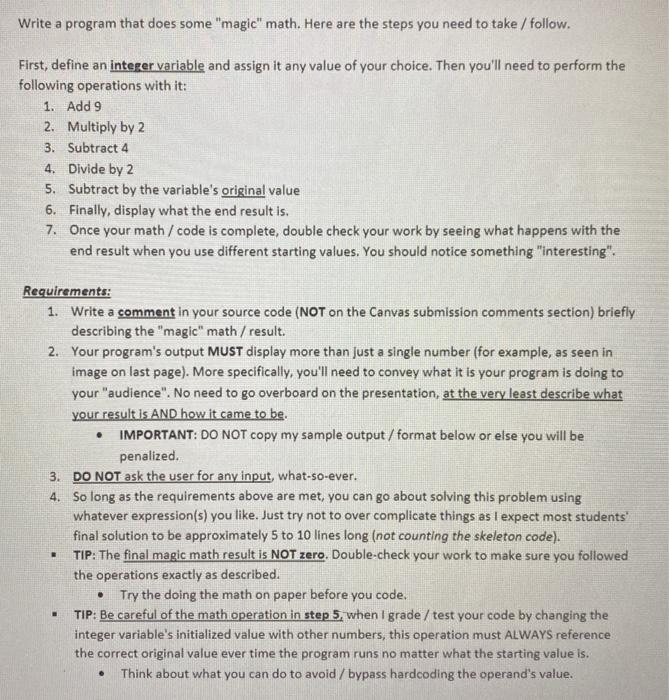 Please help. In java for. Write a program that does some "magic"