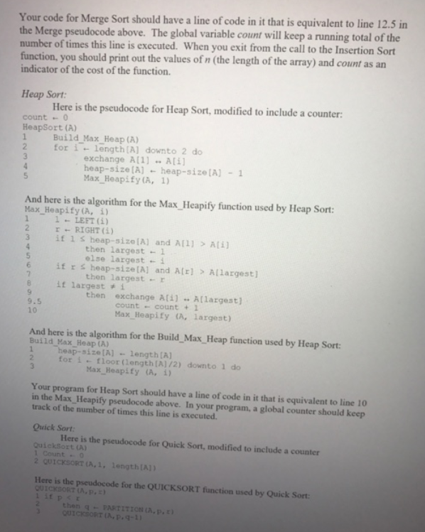 implement several different kinds of sorts, and should have idea about how