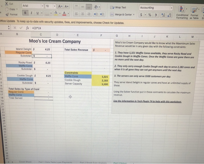  Solve each sheet of problems by using Microsoft excel 2016 and